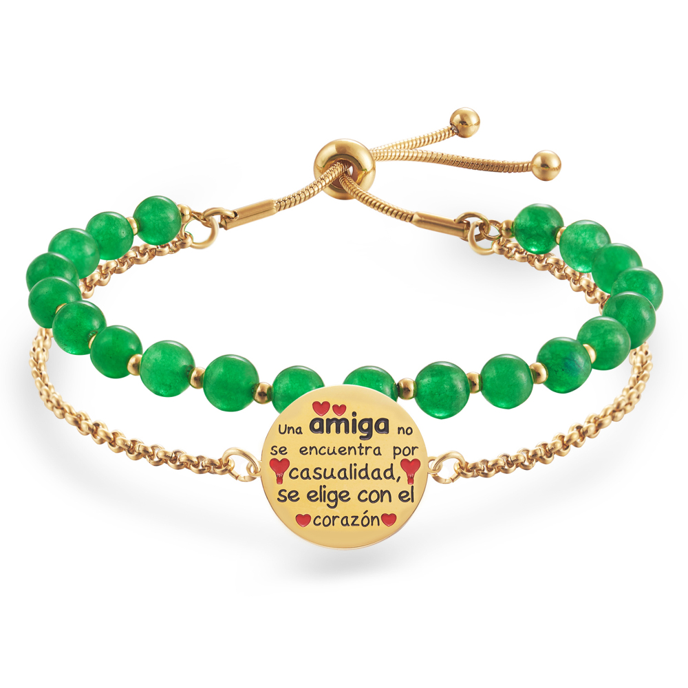 LParkin Doble Cuenta Pulseras Amistad Acero Inoxidable, Pulsera Niña Personalizada Ajustable, Regalos Cumpleaños Original, Oro