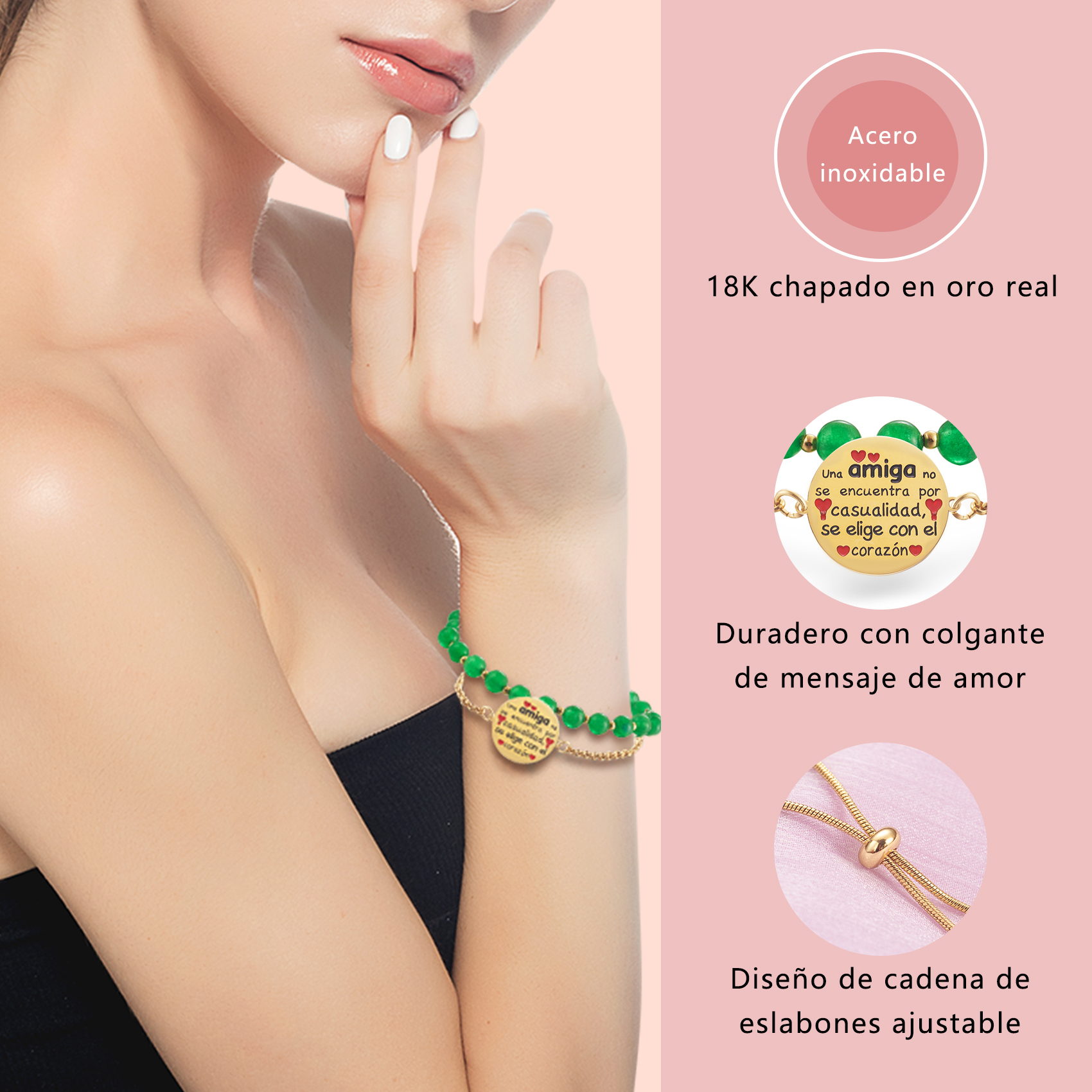 LParkin Doble Cuenta Pulseras Amistad Acero Inoxidable, Pulsera Niña Personalizada Ajustable, Regalos Cumpleaños Original, Oro