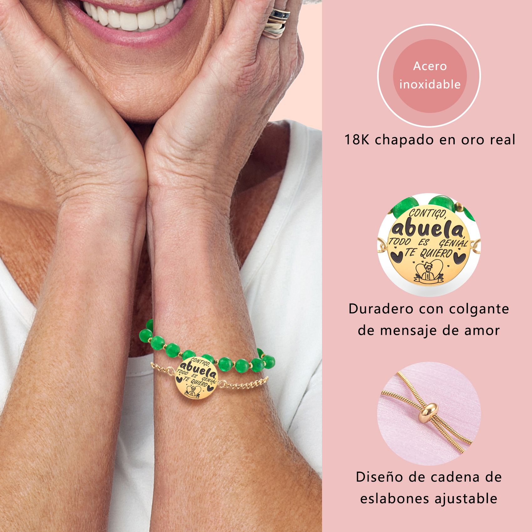 LParkin Doble Cuenta Pulsera Abuela Acero Inoxidable, Regalo Original para Abuela, Obsequios Abuela Personalizados Cumpleaños