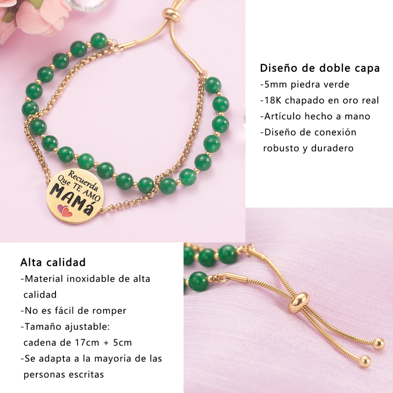 LParkin Doble Cuenta Pulsera Mama Acero Inoxidable Ajustable Regalo Mama Original Regalo Cumpleaños Mujer Regalo del día de la Madre