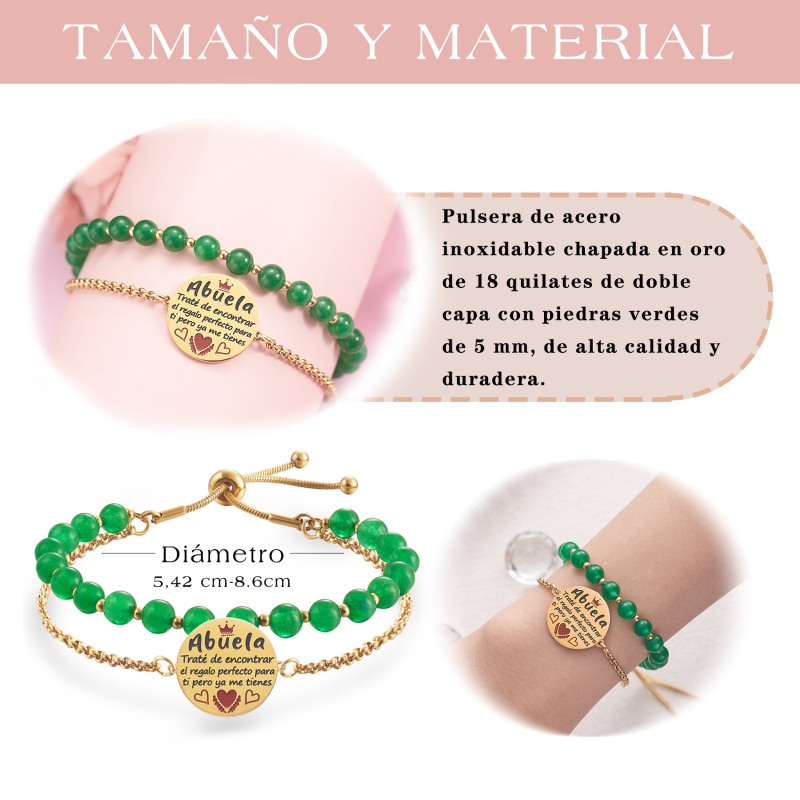 LParkin Doble Cuenta Pulsera Abuela Acero Inoxidable, Regalo Original para Abuela, Obsequios Abuela Personalizados Cumpleaños