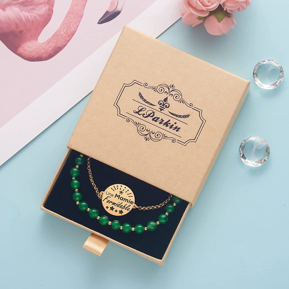 LParkin Double Perlage Grand Meres Bracelet Acier Inoxydable Réglable, Cadeau Mamie Original Anniversaire Fete Des Mamies, Ornements Pour grand mere, Or