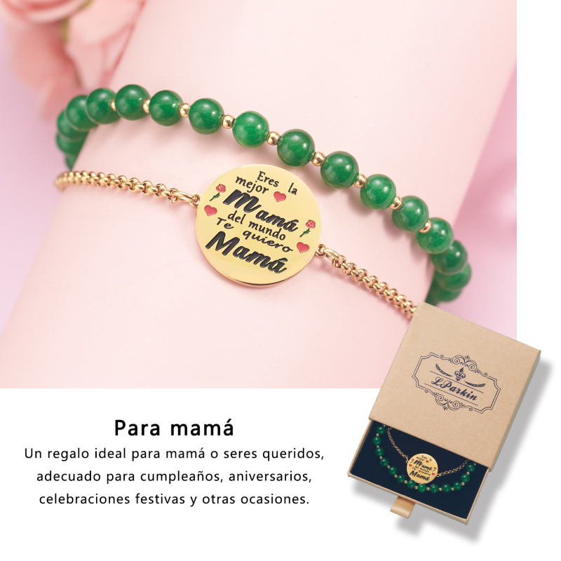 LParkin Doble Cuenta Pulsera Mama Acero Inoxidable Ajustable Regalo Mama Original Regalo Cumpleaños Mujer Regalo del día de la Madre