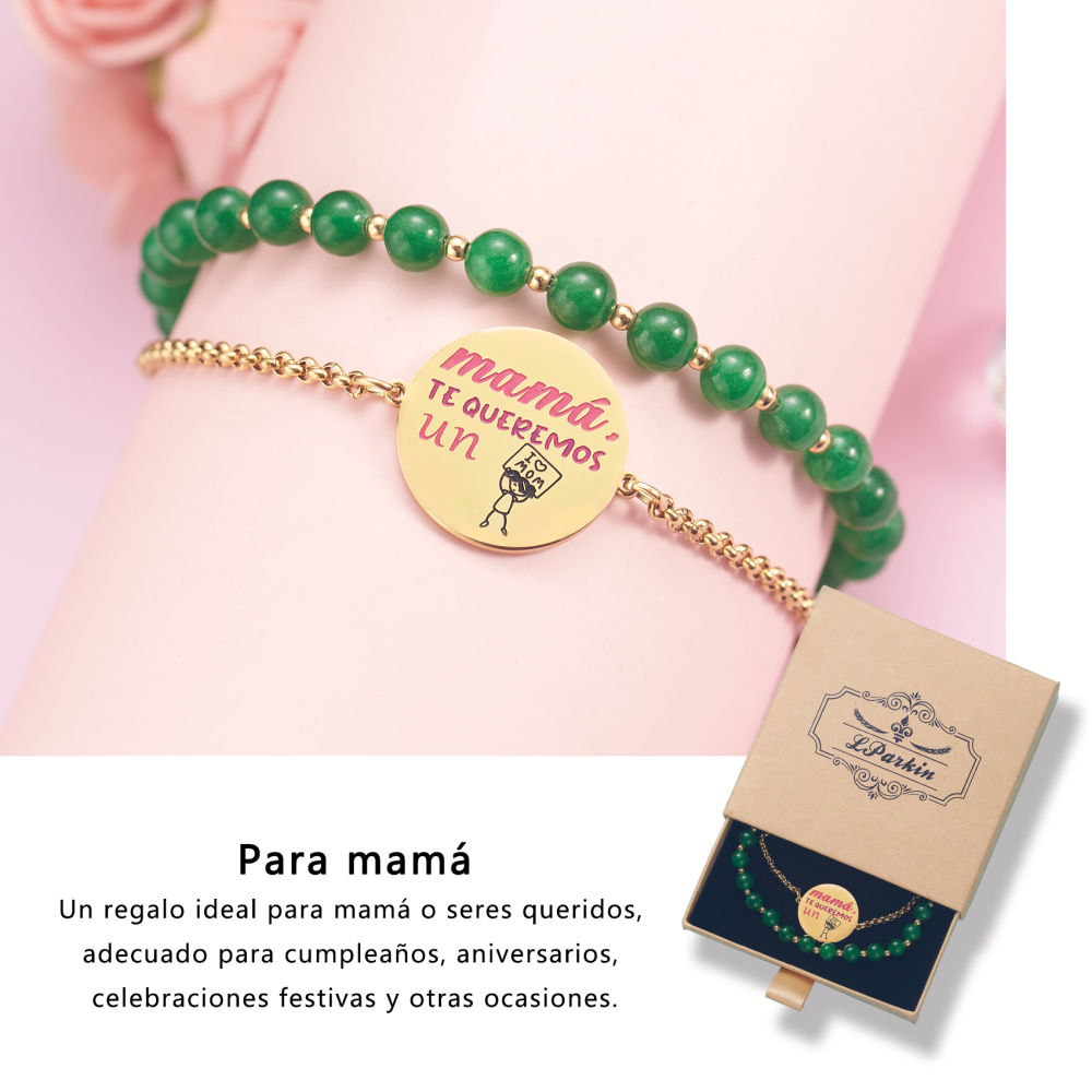LParkin Doble Cuenta Pulsera Mama Acero Inoxidable Ajustable Regalo Mama Original Regalo Cumpleaños Mujer Regalo del día de la Madre
