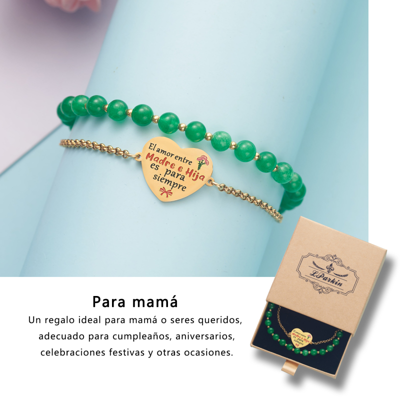 LParkin Doble Cuenta Pulsera Mama Acero Inoxidable Ajustable Regalo Mama Original Regalo Cumpleaños Mujer Regalo del día de la Madre