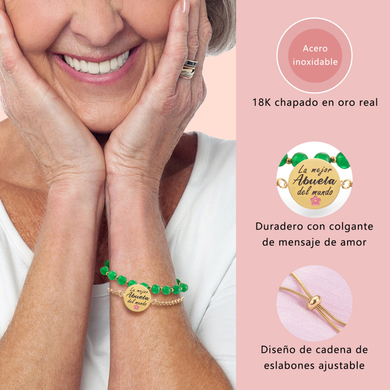 LParkin Doble Cuenta Pulsera Abuela Acero Inoxidable, Regalo Original para Abuela, Obsequios Abuela Personalizados Cumpleaños