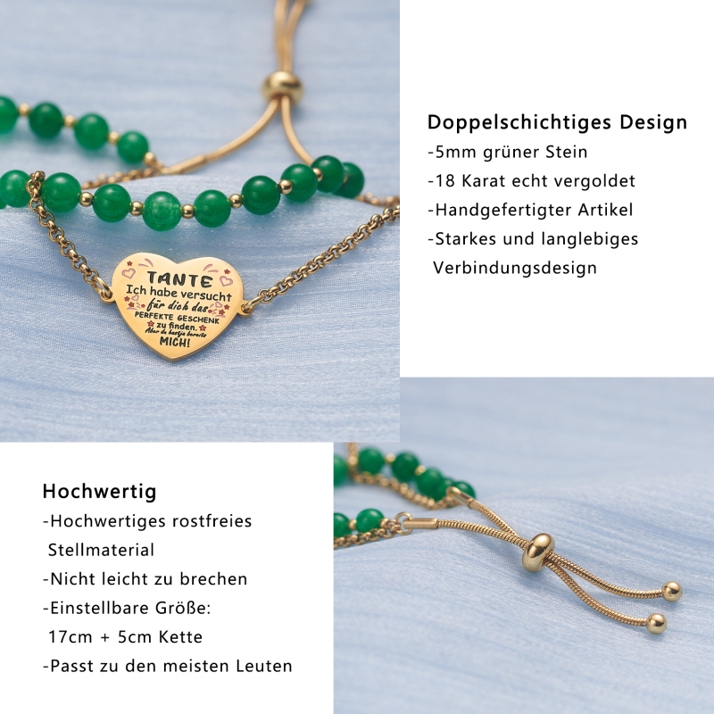 LParkin Doppelt Geperlt Tante Armband Rostfreier Stahl Einstellbar, Tante Geschenk Weihnachts Geburtstag, Tante Schmuck