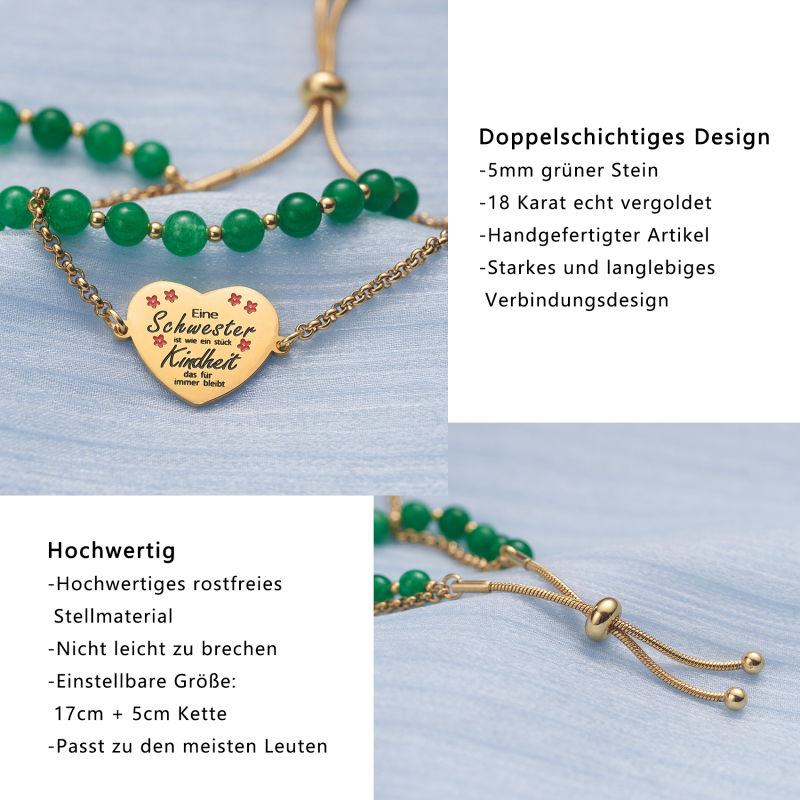 LParkin Doppelt Geperlt Schwester Armband Rostfreier Stahl Einstellbar, Schwester Geschenk Schmuck, Geburtstagsgeschenk Personalisiert