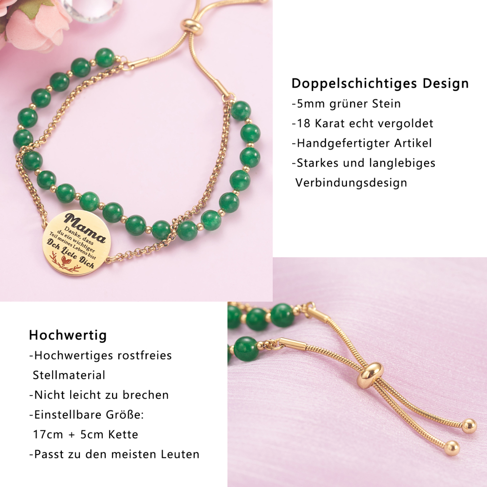 LParkin Doppelt Geperlt Mutter Armband Rostfreier Stahl Einstellbar, Personalisiert Geschenke für Mama, Geburtstagsgeschenk, Muttertagsgeschenk, Gold