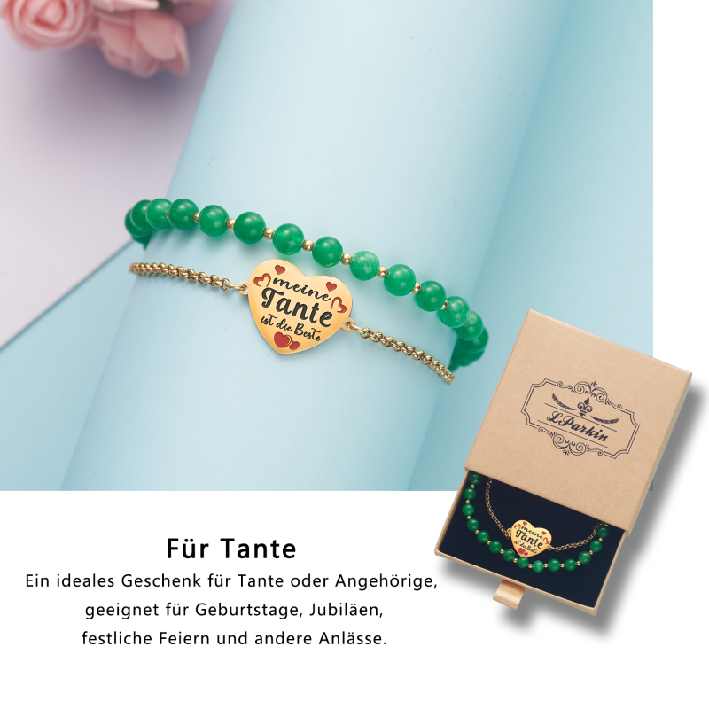 LParkin Doppelt Geperlt Tante Armband Rostfreier Stahl Einstellbar, Tante Geschenk Weihnachts Geburtstag, Tante Schmuck