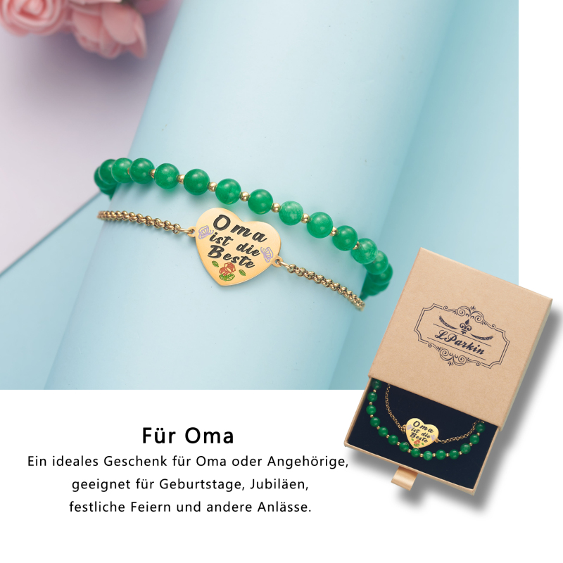 LParkin Doppelt Geperlt Oma Armband Rostfreier Stahl Einstellbar, Oma Geschenke zum Geburtstag, Muttertag Oma Geschenk