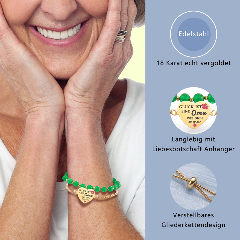 LParkin Doppelt Geperlt Oma Armband Rostfreier Stahl Einstellbar, Oma Geschenke zum Geburtstag, Muttertag Oma Geschenk