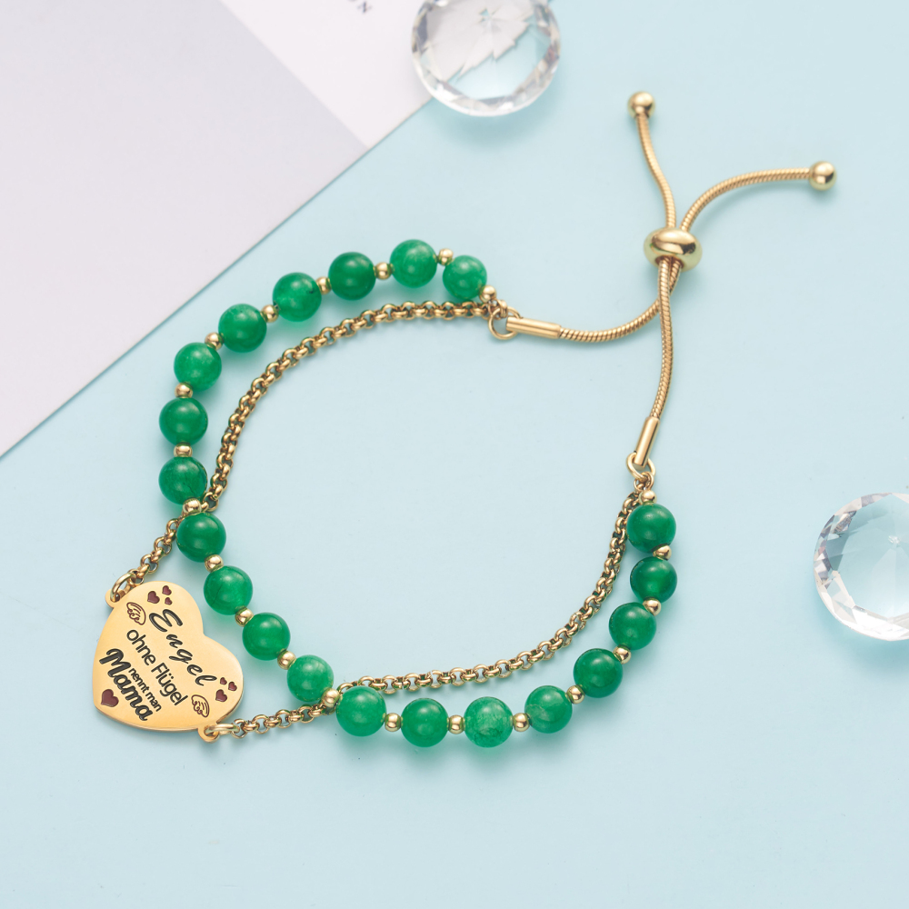 LParkin Doppelt Geperlt Mutter Armband Rostfreier Stahl Einstellbar, Personalisiert Geschenke für Mama, Geburtstagsgeschenk, Muttertagsgeschenk, Gold