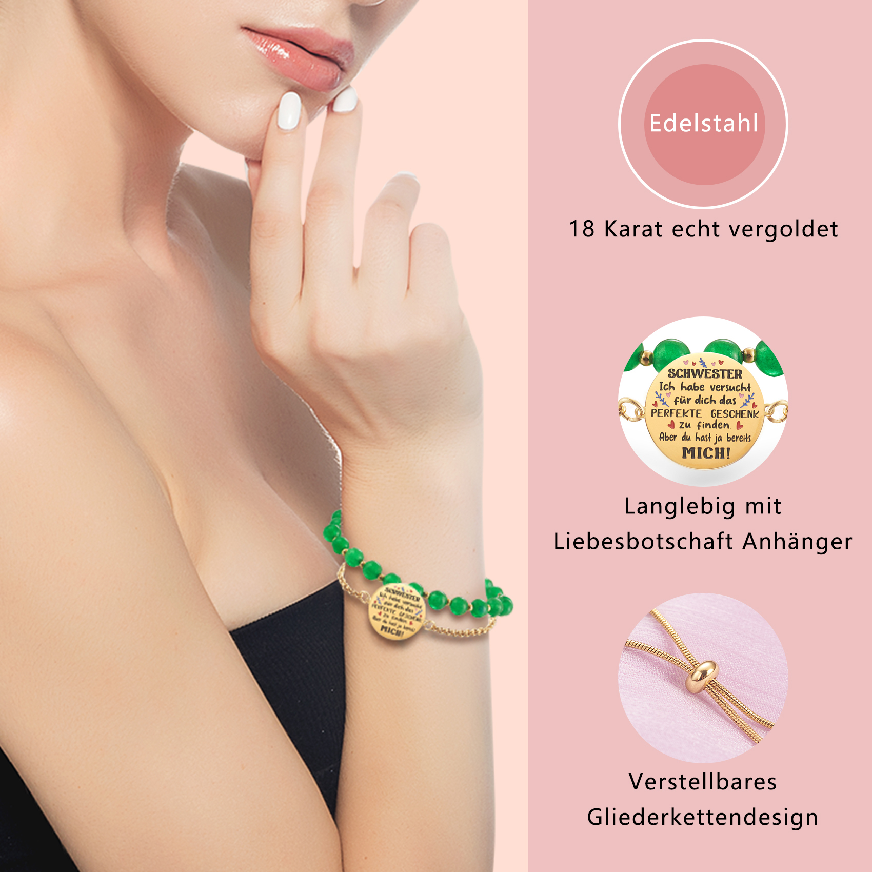 LParkin Doppelt Geperlt Schwester Armband Rostfreier Stahl Einstellbar, Schwester Geschenk Schmuck, Geburtstagsgeschenk Personalisiert