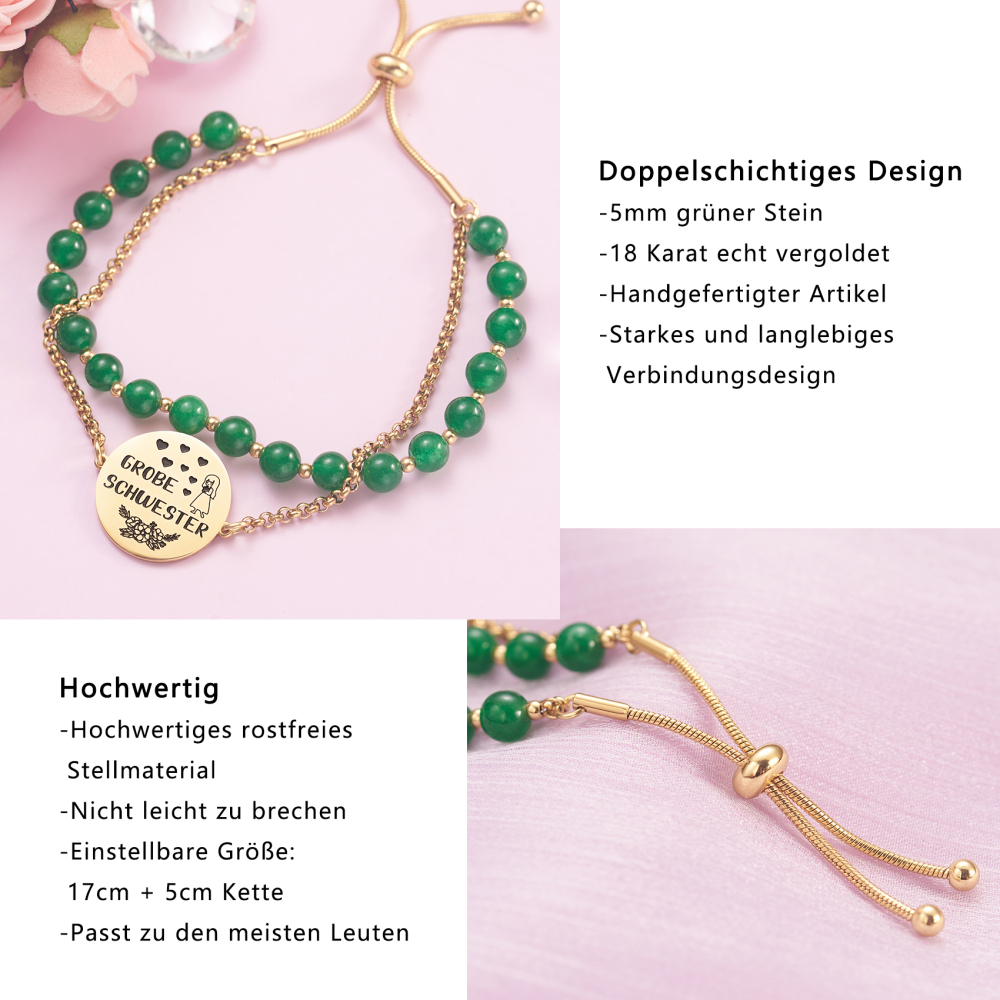 LParkin Doppelt Geperlt Schwester Armband Rostfreier Stahl Einstellbar, Schwester Geschenk Schmuck, Geburtstagsgeschenk Personalisiert