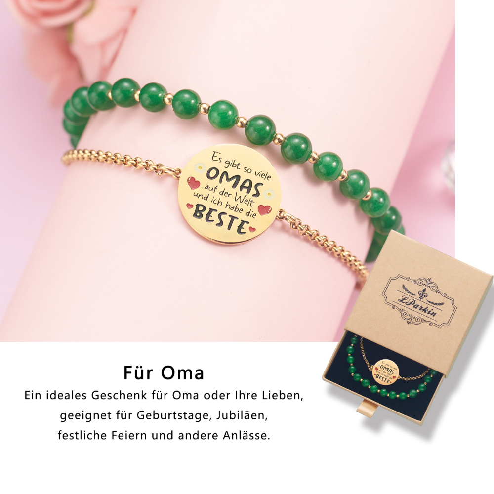 LParkin Doppelt Geperlt Oma Armband Rostfreier Stahl Einstellbar, Oma Geschenke zum Geburtstag, Muttertag Oma Geschenk