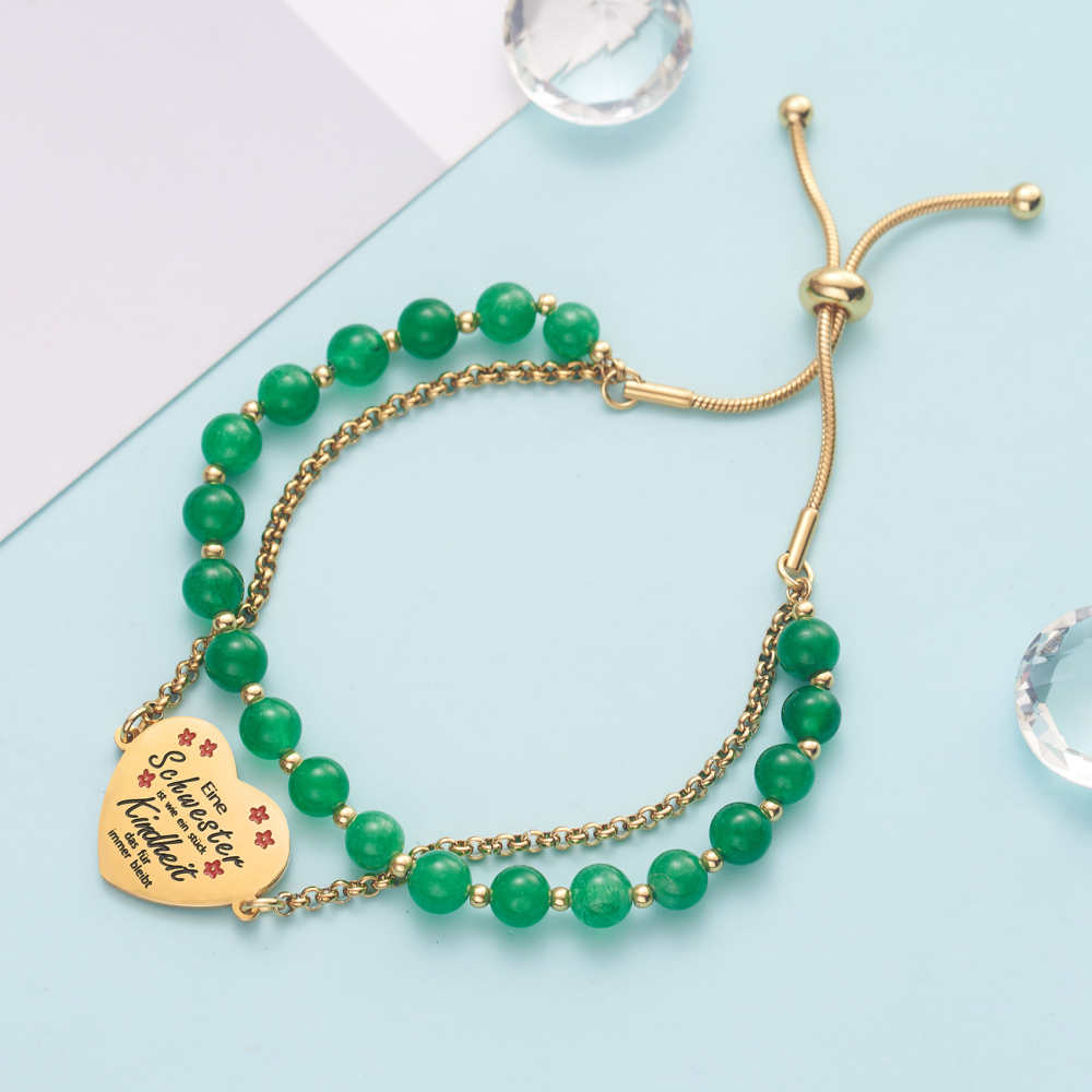 LParkin Doppelt Geperlt Schwester Armband Rostfreier Stahl Einstellbar, Schwester Geschenk Schmuck, Geburtstagsgeschenk Personalisiert