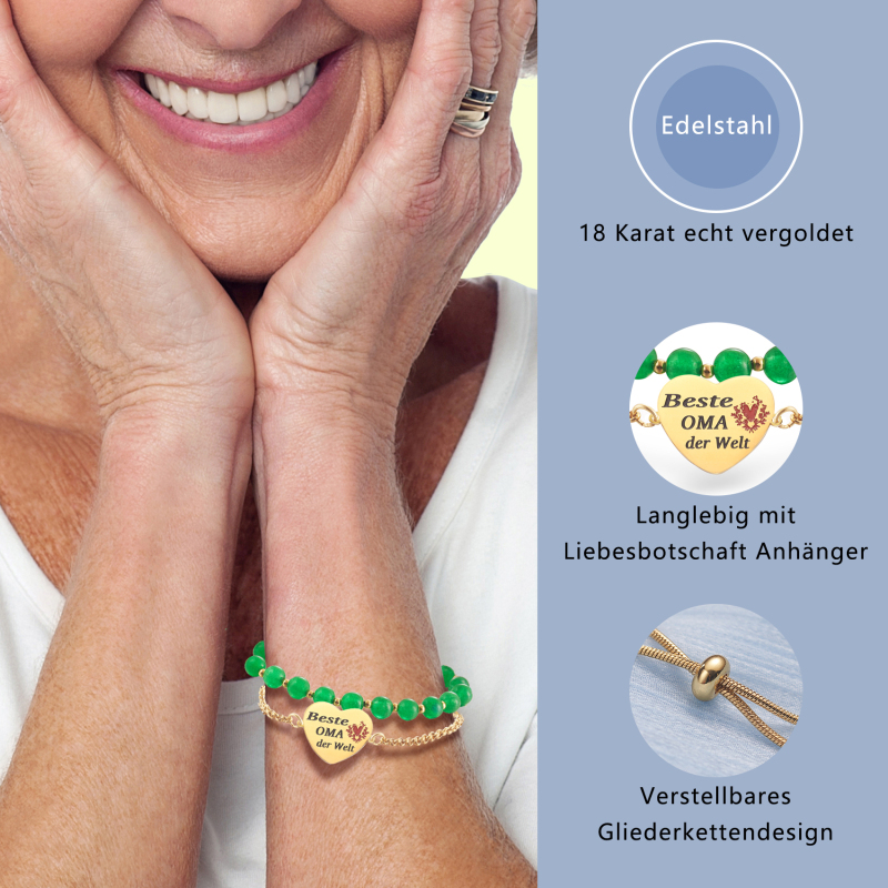 LParkin Doppelt Geperlt Oma Armband Rostfreier Stahl Einstellbar, Oma Geschenke zum Geburtstag, Muttertag Oma Geschenk