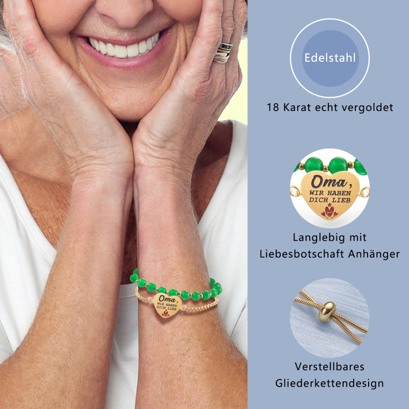 LParkin Doppelt Geperlt Oma Armband Rostfreier Stahl Einstellbar, Oma Geschenke zum Geburtstag, Muttertag Oma Geschenk