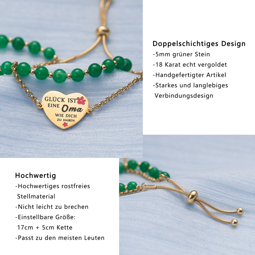 LParkin Doppelt Geperlt Oma Armband Rostfreier Stahl Einstellbar, Oma Geschenke zum Geburtstag, Muttertag Oma Geschenk