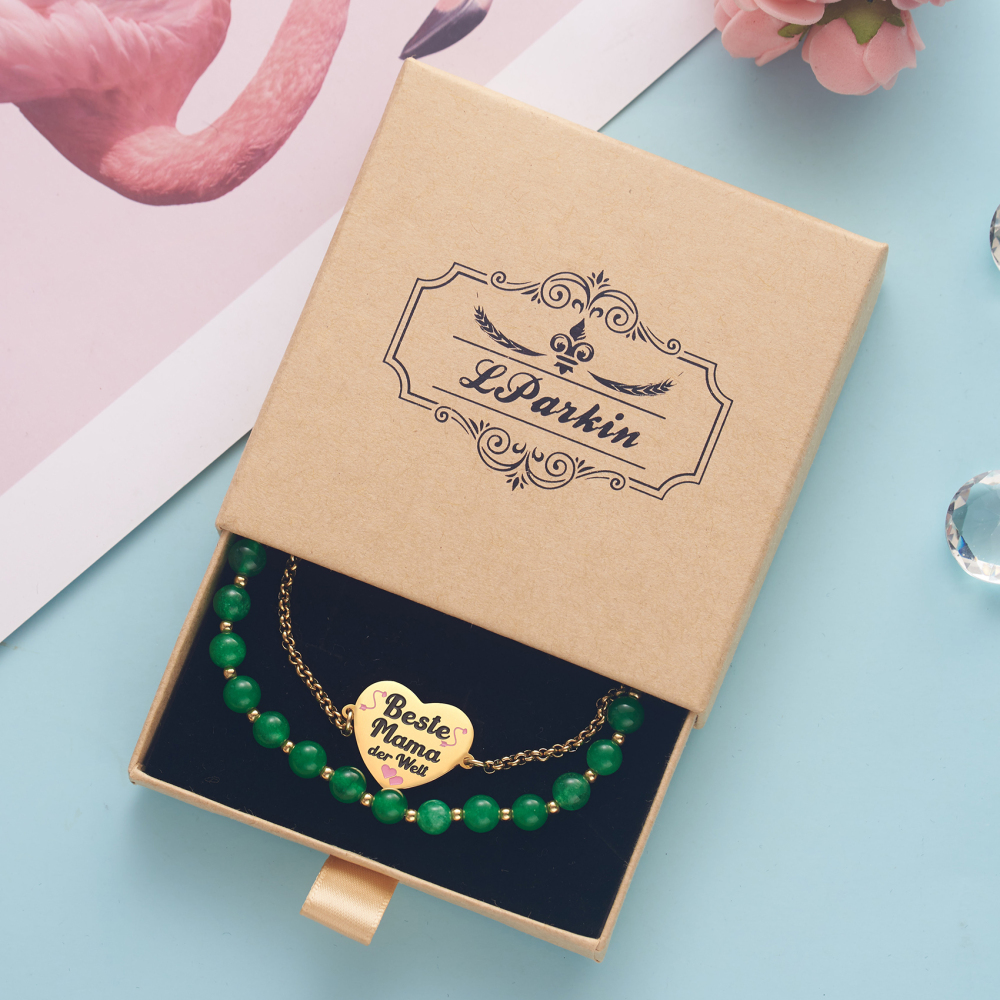 LParkin Doppelt Geperlt Mutter Armband Rostfreier Stahl Einstellbar, Personalisiert Geschenke für Mama, Geburtstagsgeschenk, Muttertagsgeschenk, Gold