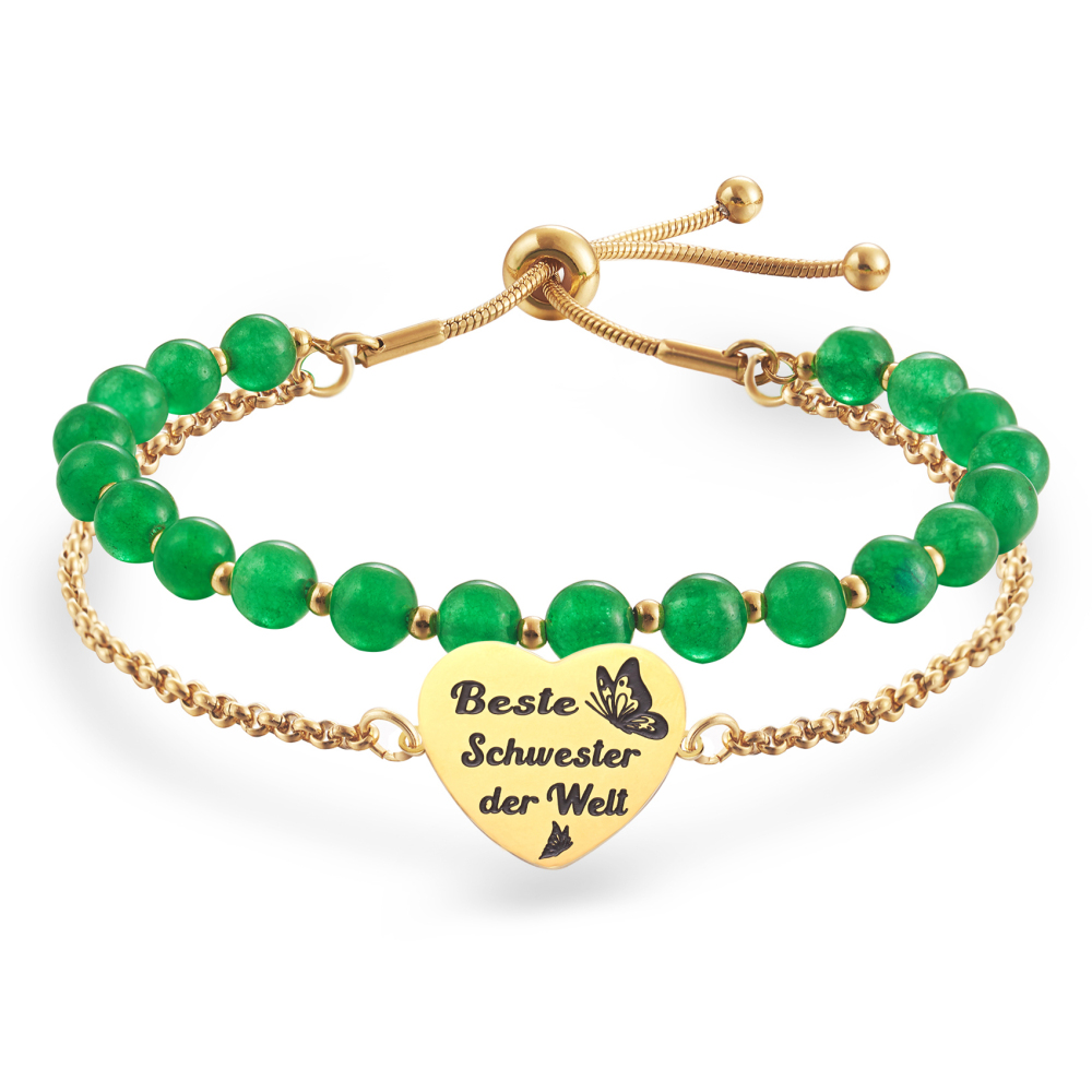 LParkin Doppelt Geperlt Schwester Armband Rostfreier Stahl Einstellbar, Schwester Geschenk Schmuck, Geburtstagsgeschenk Personalisiert