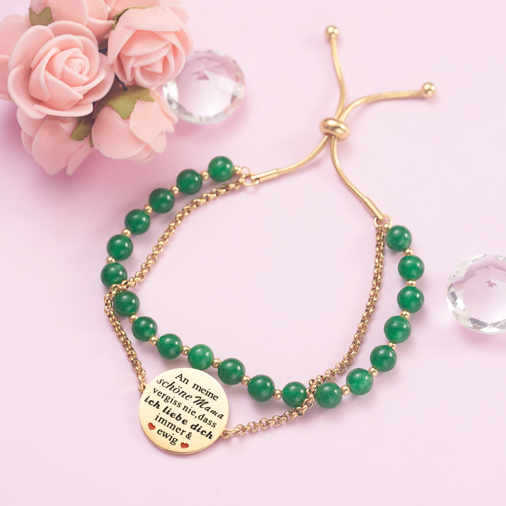 LParkin Doppelt Geperlt Mutter Armband Rostfreier Stahl Einstellbar, Personalisiert Geschenke für Mama, Geburtstagsgeschenk, Muttertagsgeschenk, Gold