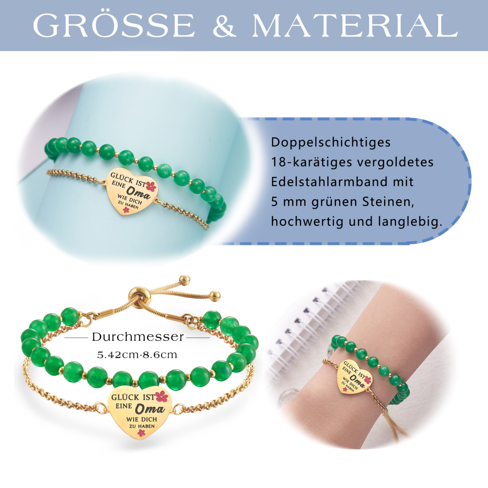 LParkin Doppelt Geperlt Oma Armband Rostfreier Stahl Einstellbar, Oma Geschenke zum Geburtstag, Muttertag Oma Geschenk