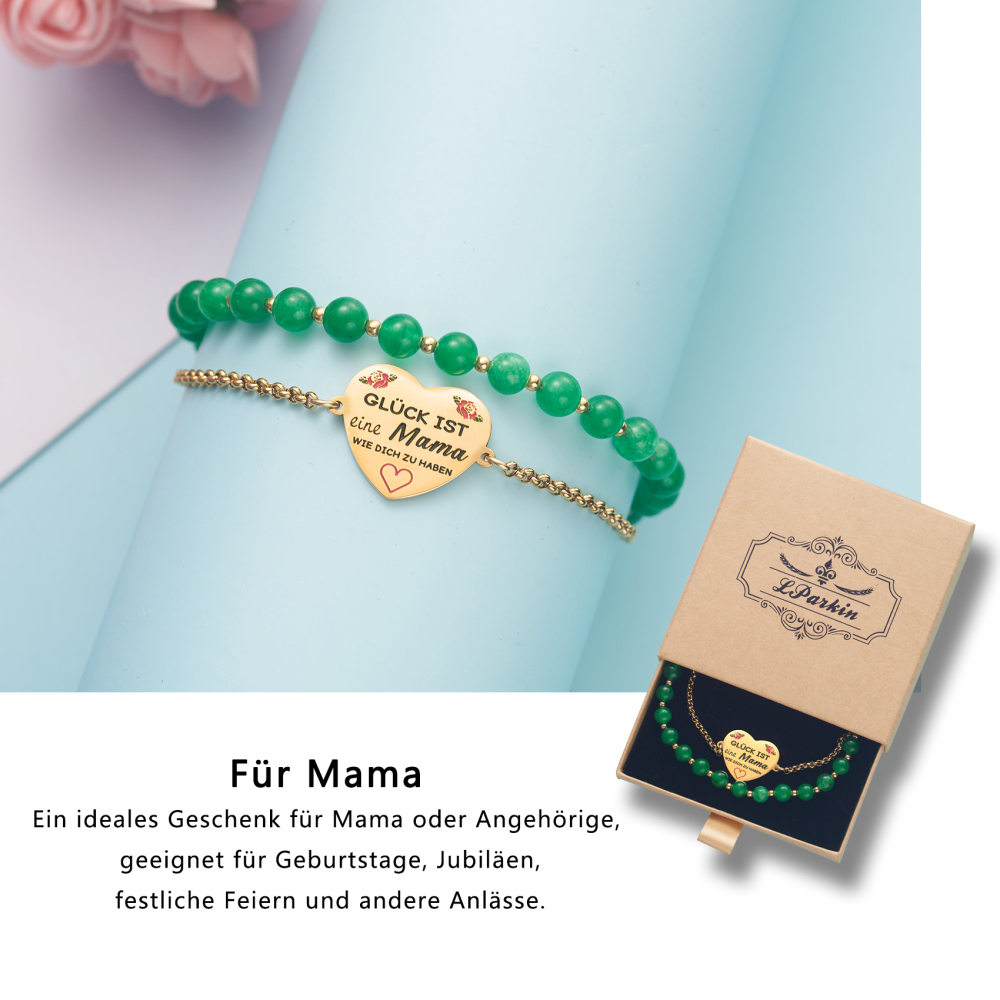 LParkin Doppelt Geperlt Mutter Armband Rostfreier Stahl Einstellbar, Personalisiert Geschenke für Mama, Geburtstagsgeschenk, Muttertagsgeschenk, Gold