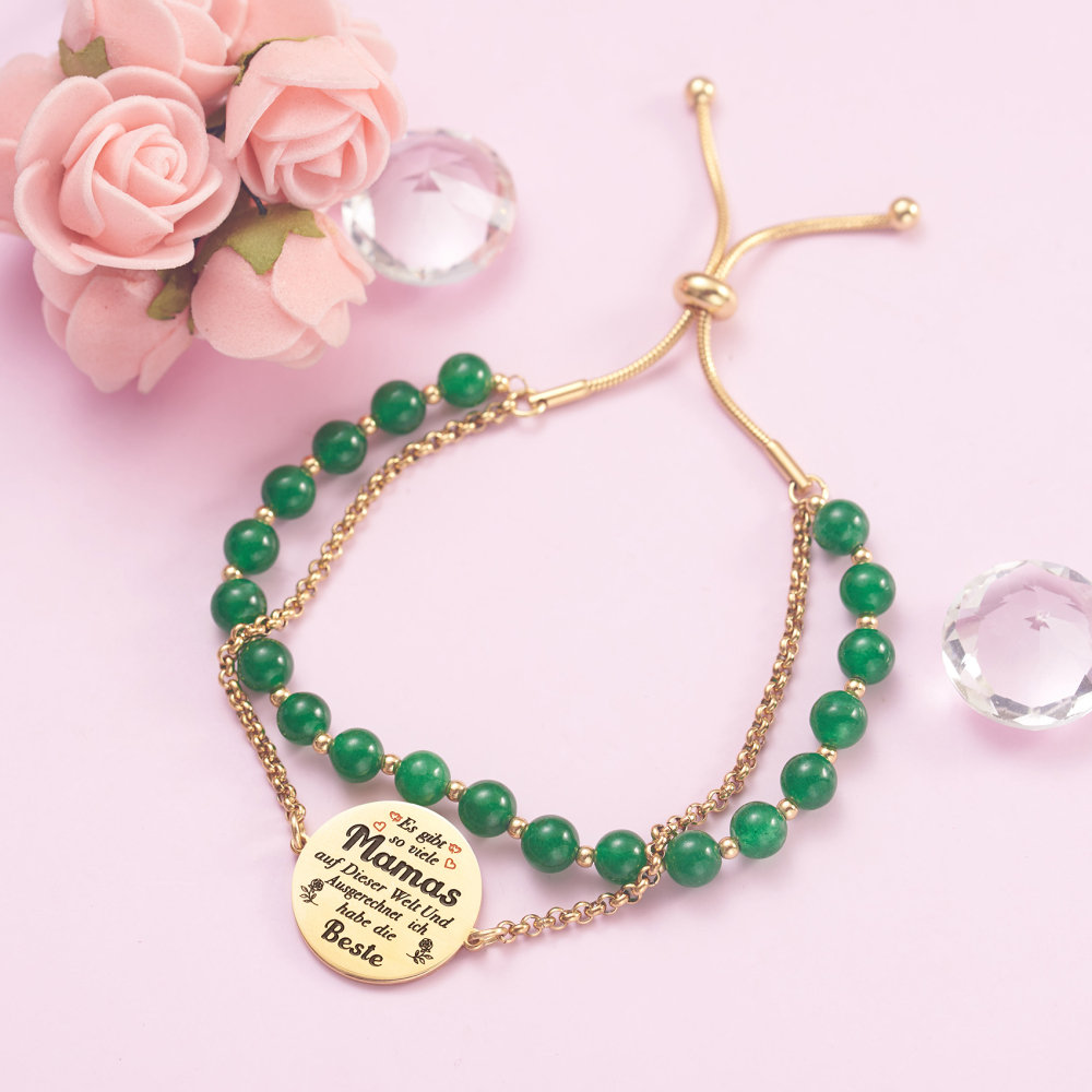 LParkin Doppelt Geperlt Mutter Armband Rostfreier Stahl Einstellbar, Personalisiert Geschenke für Mama, Geburtstagsgeschenk, Muttertagsgeschenk, Gold
