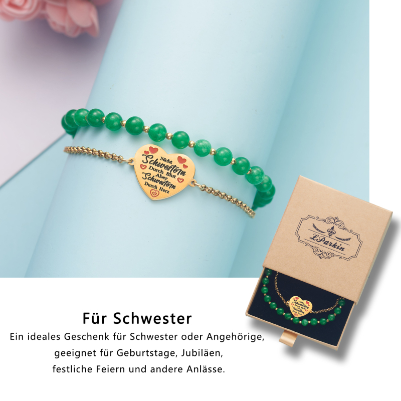 LParkin Doppelt Geperlt Schwester Armband Rostfreier Stahl Einstellbar, Schwester Geschenk Schmuck, Geburtstagsgeschenk Personalisiert