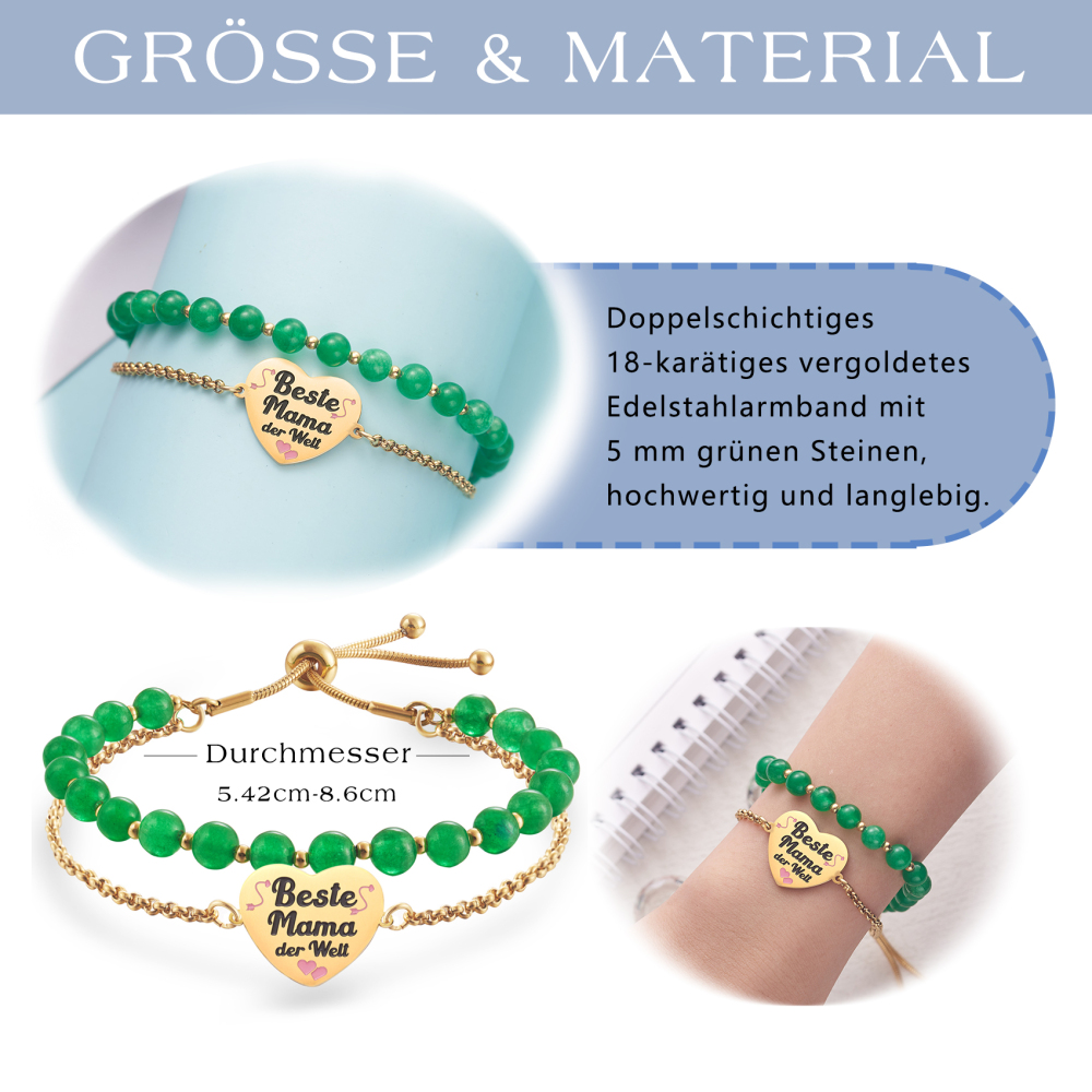LParkin Doppelt Geperlt Mutter Armband Rostfreier Stahl Einstellbar, Personalisiert Geschenke für Mama, Geburtstagsgeschenk, Muttertagsgeschenk, Gold