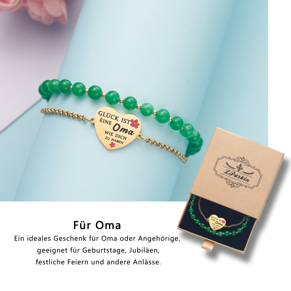 LParkin Doppelt Geperlt Oma Armband Rostfreier Stahl Einstellbar, Oma Geschenke zum Geburtstag, Muttertag Oma Geschenk