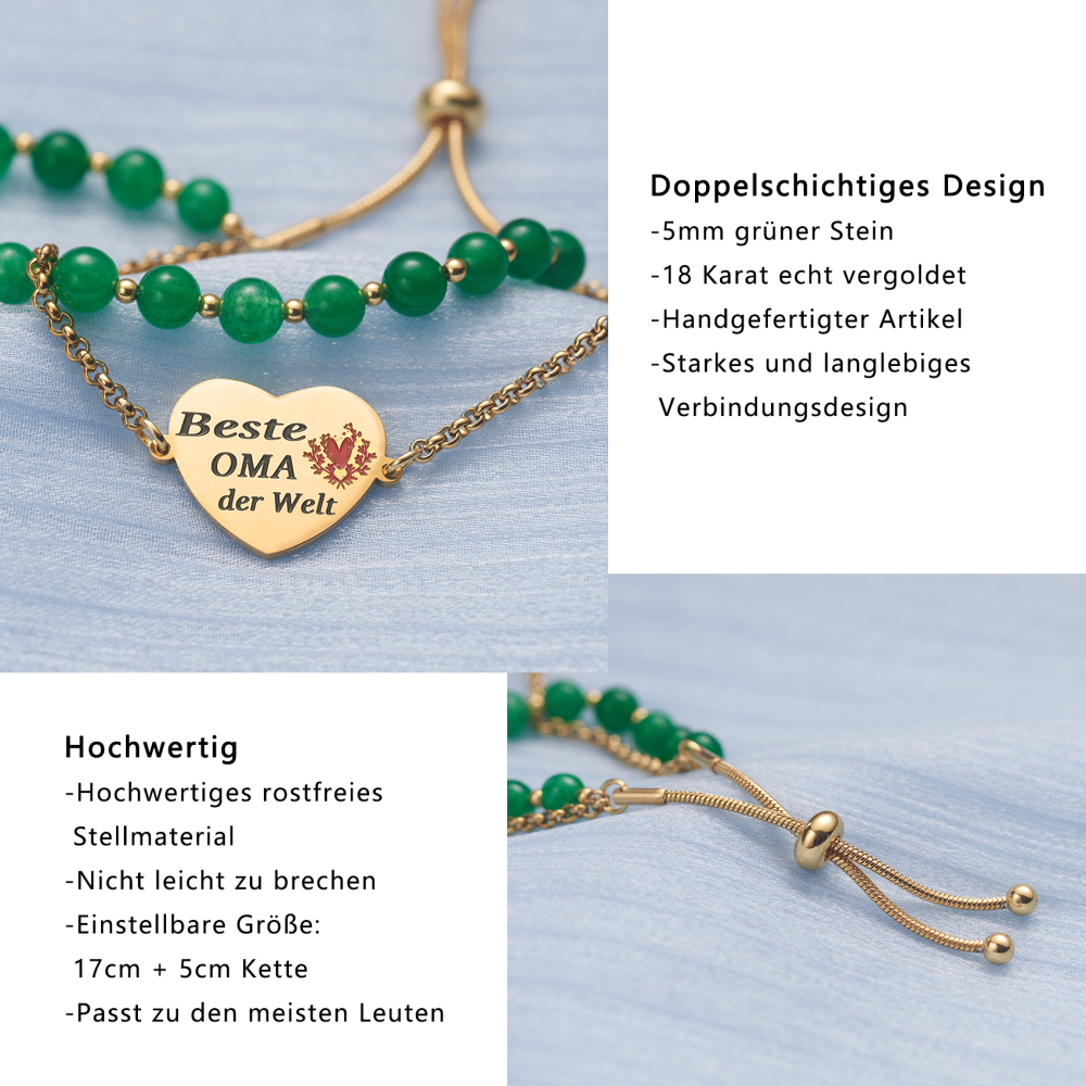LParkin Doppelt Geperlt Oma Armband Rostfreier Stahl Einstellbar, Oma Geschenke zum Geburtstag, Muttertag Oma Geschenk