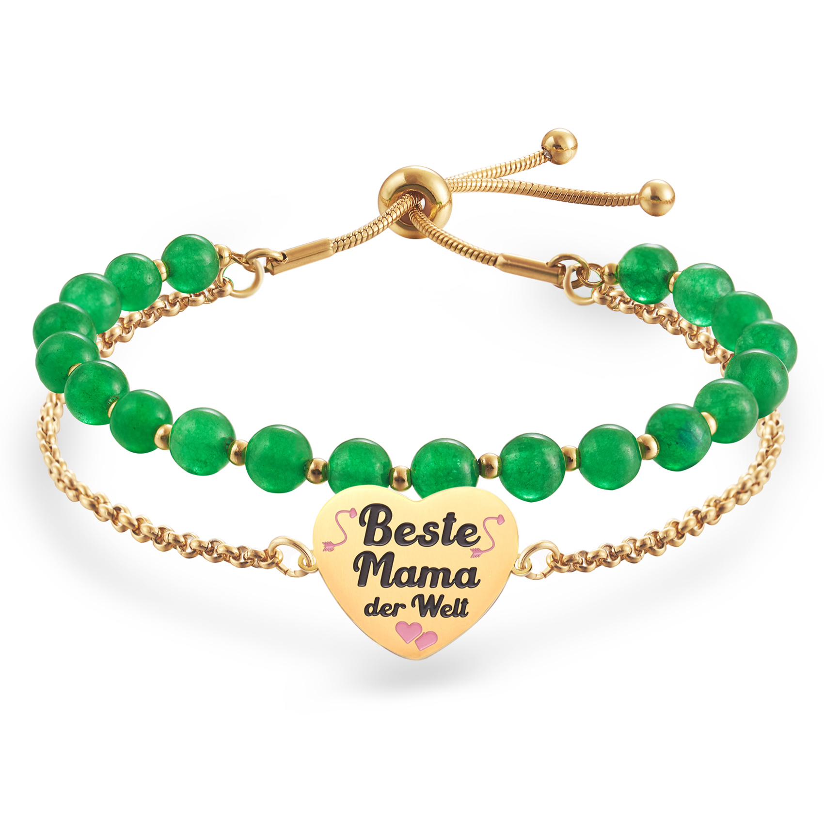 LParkin Doppelt Geperlt Mutter Armband Rostfreier Stahl Einstellbar, Personalisiert Geschenke für Mama, Geburtstagsgeschenk, Muttertagsgeschenk, Gold