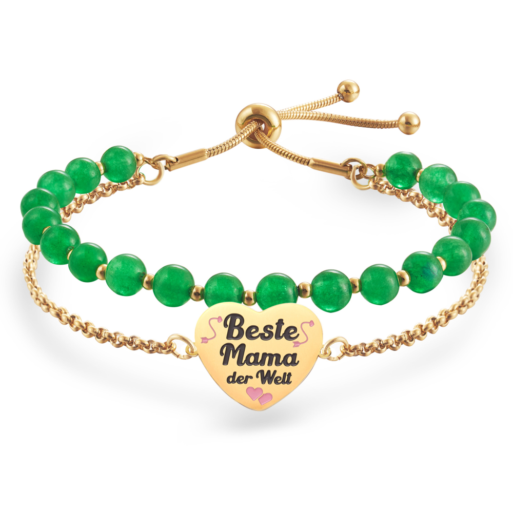 LParkin Doppelt Geperlt Mutter Armband Rostfreier Stahl Einstellbar, Personalisiert Geschenke für Mama, Geburtstagsgeschenk, Muttertagsgeschenk, Gold