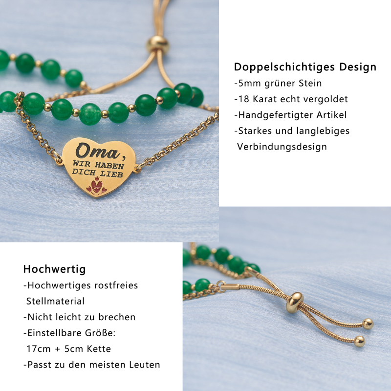 LParkin Doppelt Geperlt Oma Armband Rostfreier Stahl Einstellbar, Oma Geschenke zum Geburtstag, Muttertag Oma Geschenk