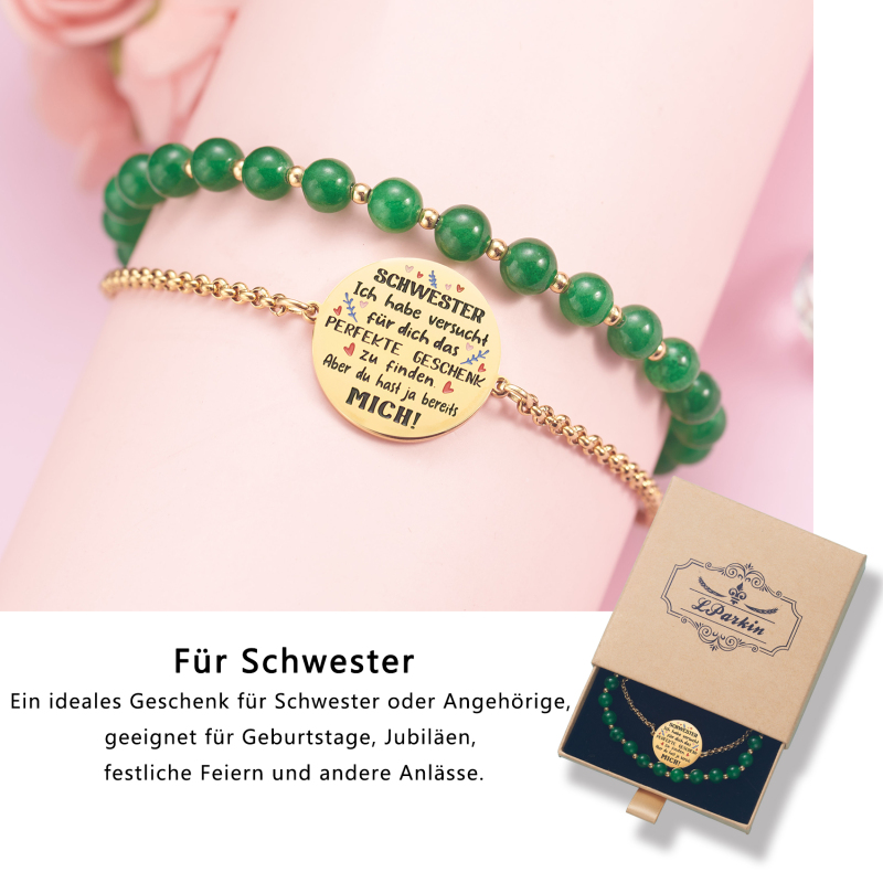 LParkin Doppelt Geperlt Schwester Armband Rostfreier Stahl Einstellbar, Schwester Geschenk Schmuck, Geburtstagsgeschenk Personalisiert