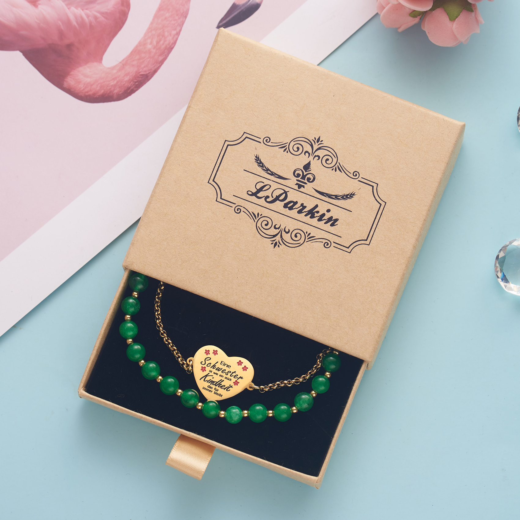 LParkin Doppelt Geperlt Schwester Armband Rostfreier Stahl Einstellbar, Schwester Geschenk Schmuck, Geburtstagsgeschenk Personalisiert