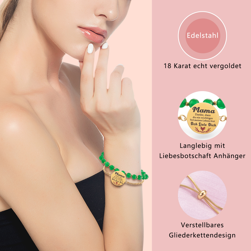 LParkin Doppelt Geperlt Mutter Armband Rostfreier Stahl Einstellbar, Personalisiert Geschenke für Mama, Geburtstagsgeschenk, Muttertagsgeschenk, Gold