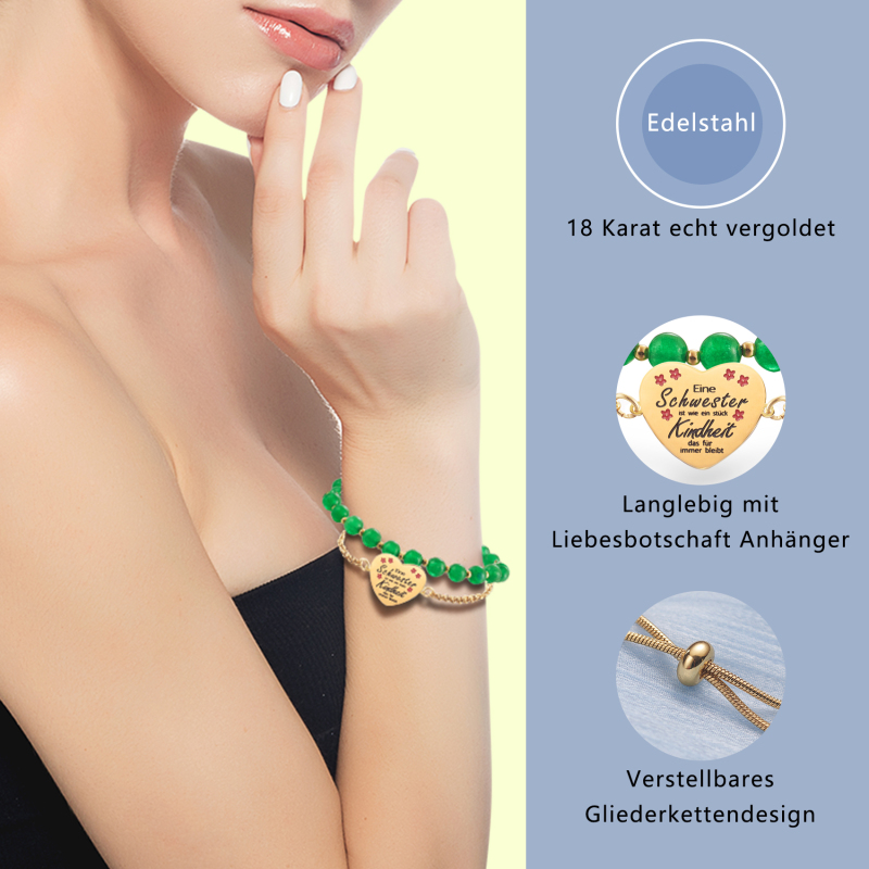 LParkin Doppelt Geperlt Schwester Armband Rostfreier Stahl Einstellbar, Schwester Geschenk Schmuck, Geburtstagsgeschenk Personalisiert