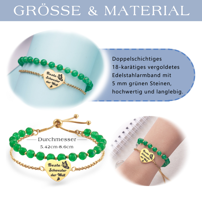 LParkin Doppelt Geperlt Schwester Armband Rostfreier Stahl Einstellbar, Schwester Geschenk Schmuck, Geburtstagsgeschenk Personalisiert