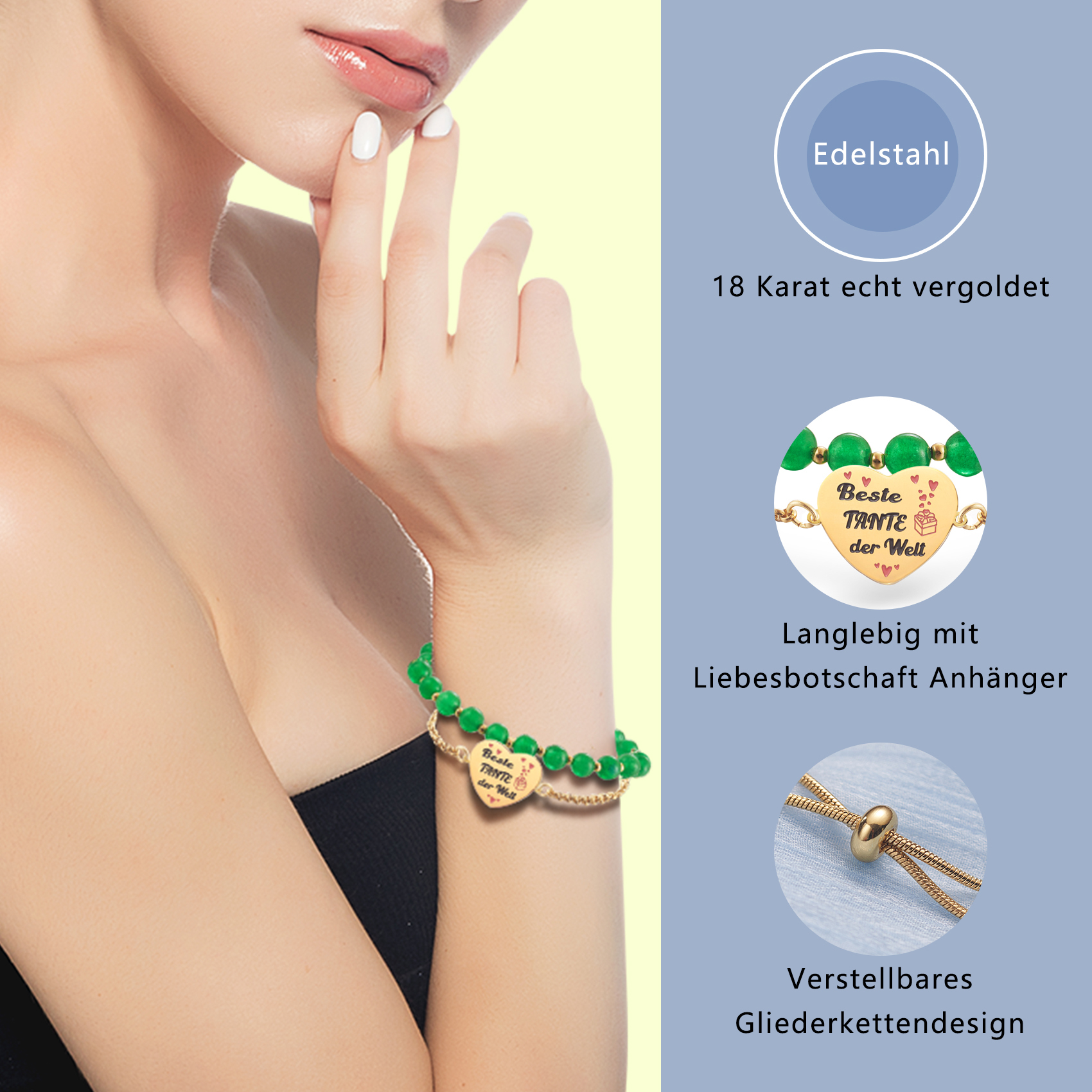 LParkin Doppelt Geperlt Tante Armband Rostfreier Stahl Einstellbar, Tante Geschenk Weihnachts Geburtstag, Tante Schmuck