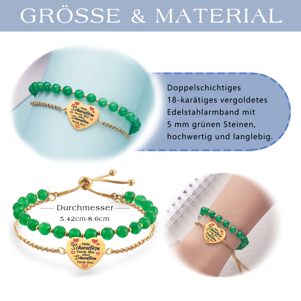LParkin Doppelt Geperlt Schwester Armband Rostfreier Stahl Einstellbar, Schwester Geschenk Schmuck, Geburtstagsgeschenk Personalisiert