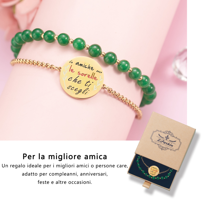 LParkin Bracciale Amicizia Acciaio Inox Regolabile, Regalo Amica Originale Compleanno Laurea Amicizia Gioielli