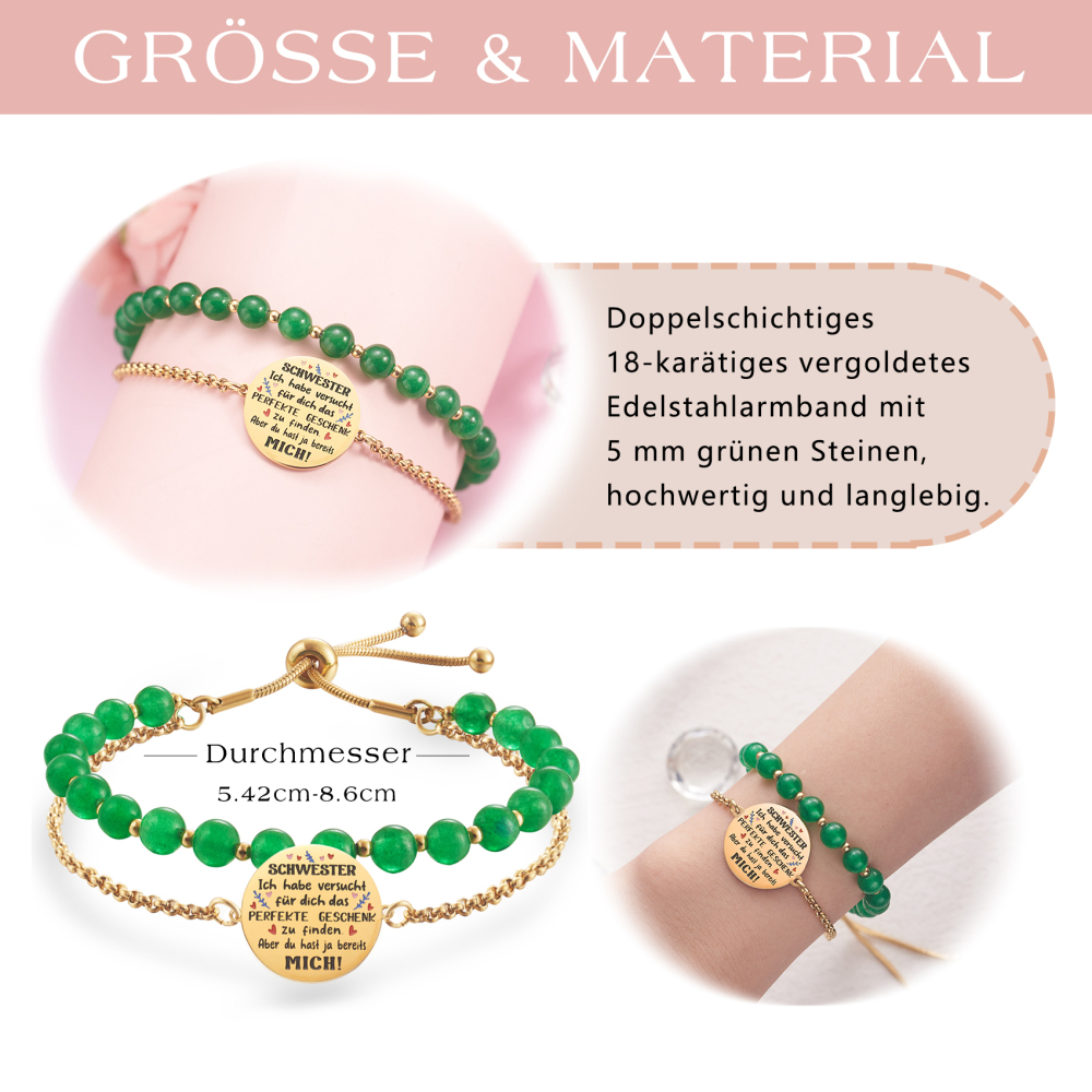 LParkin Doppelt Geperlt Schwester Armband Rostfreier Stahl Einstellbar, Schwester Geschenk Schmuck, Geburtstagsgeschenk Personalisiert