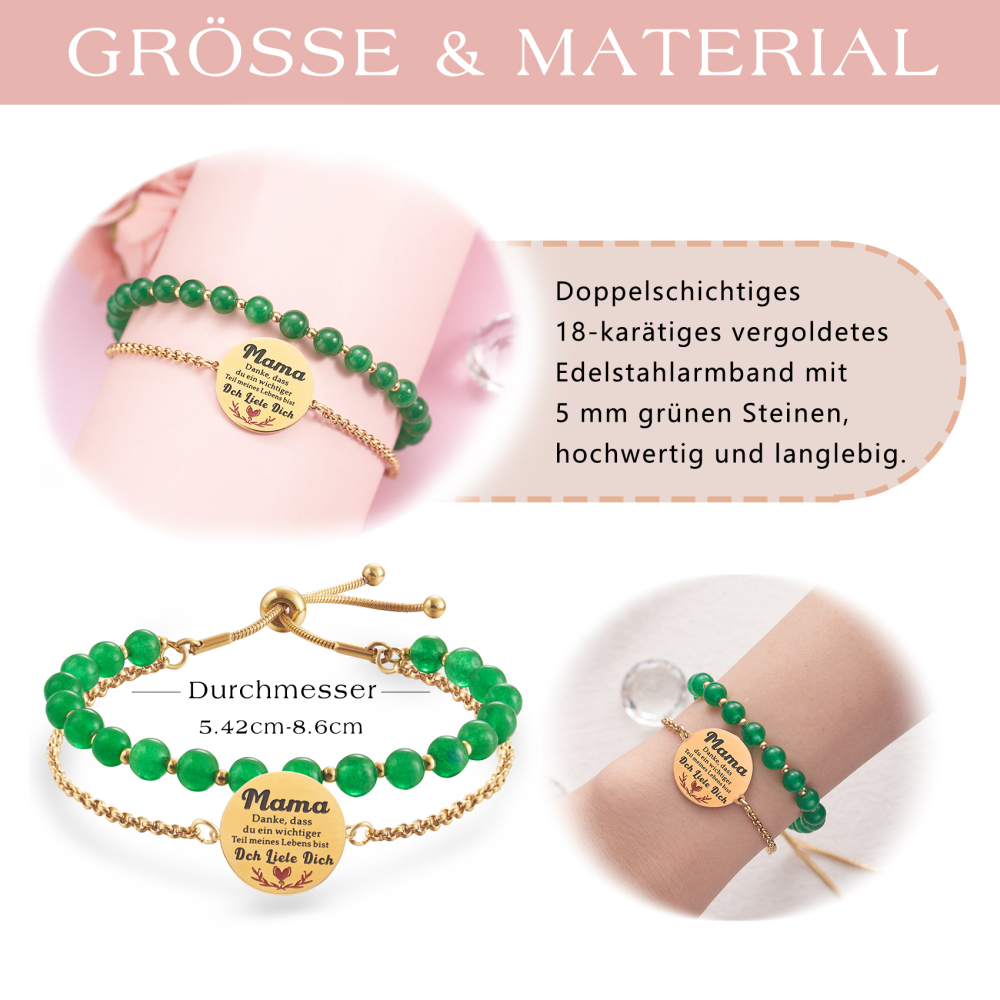 LParkin Doppelt Geperlt Mutter Armband Rostfreier Stahl Einstellbar, Personalisiert Geschenke für Mama, Geburtstagsgeschenk, Muttertagsgeschenk, Gold