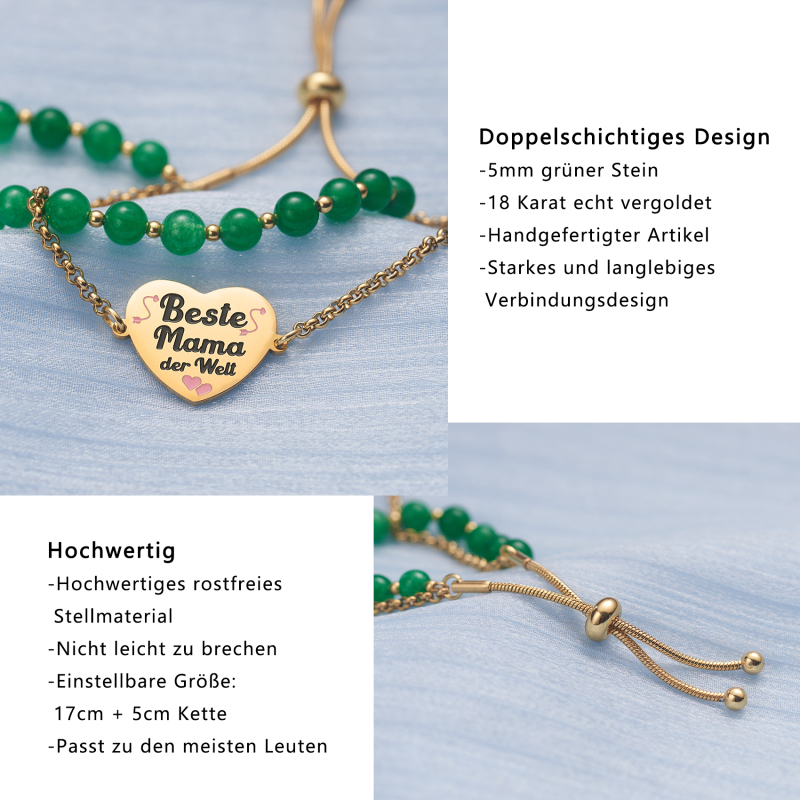 LParkin Doppelt Geperlt Mutter Armband Rostfreier Stahl Einstellbar, Personalisiert Geschenke für Mama, Geburtstagsgeschenk, Muttertagsgeschenk, Gold