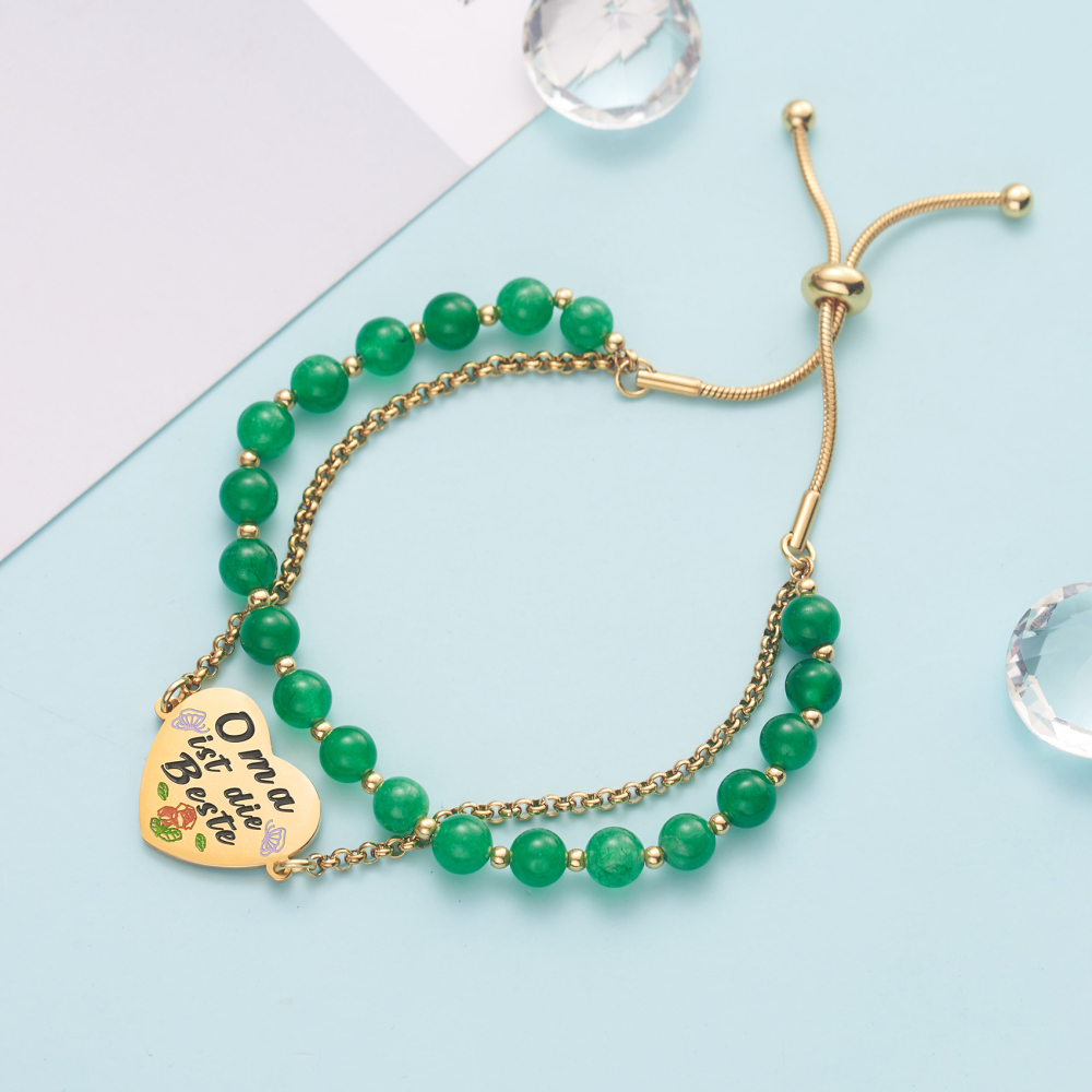 LParkin Doppelt Geperlt Oma Armband Rostfreier Stahl Einstellbar, Oma Geschenke zum Geburtstag, Muttertag Oma Geschenk