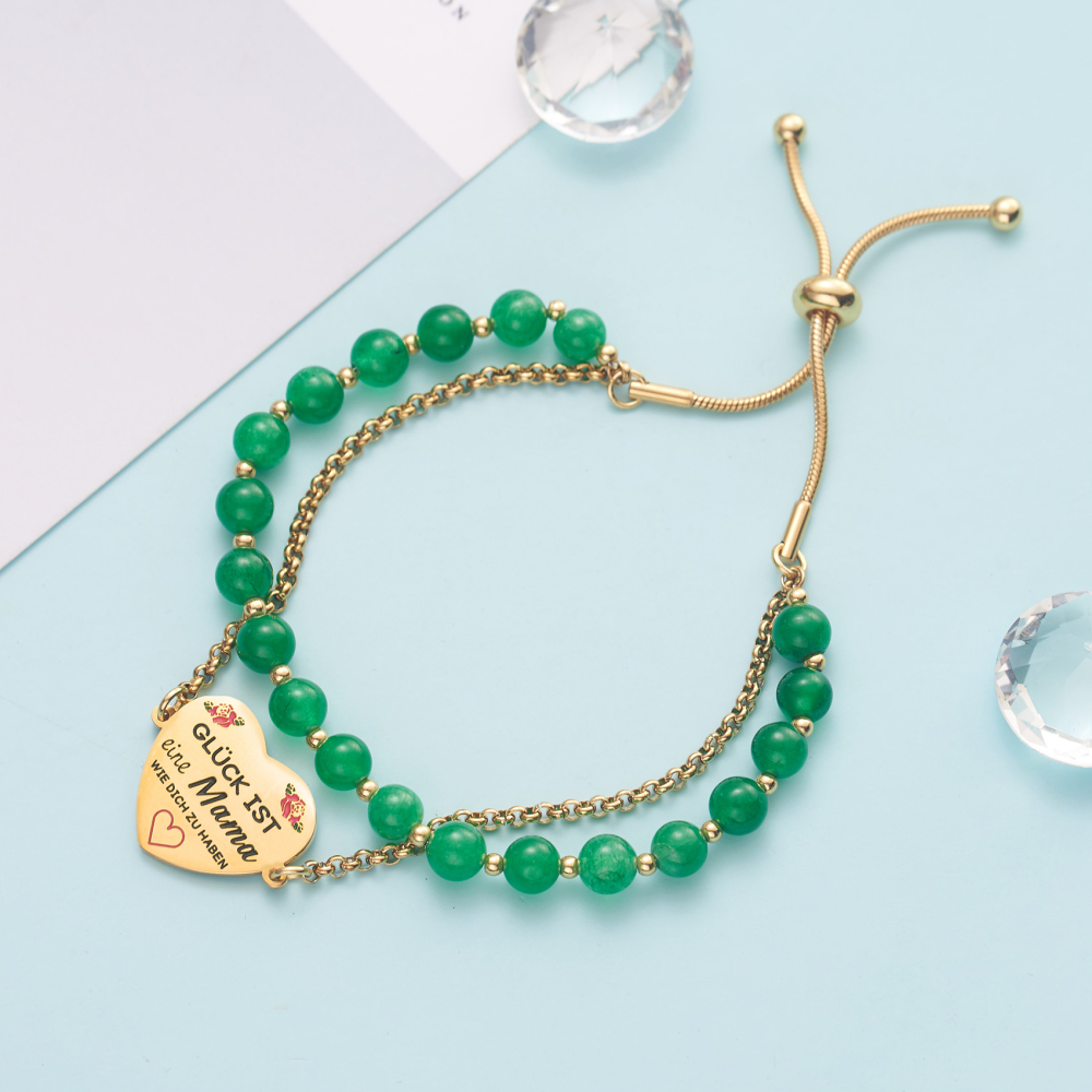 LParkin Doppelt Geperlt Mutter Armband Rostfreier Stahl Einstellbar, Personalisiert Geschenke für Mama, Geburtstagsgeschenk, Muttertagsgeschenk, Gold